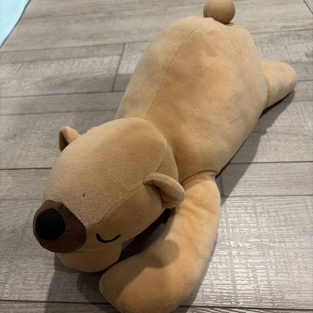 Daiso Tan Sleepy Bear Hug Pillow Plush 22" Cute Stuffed Animal Soft Fluffy
